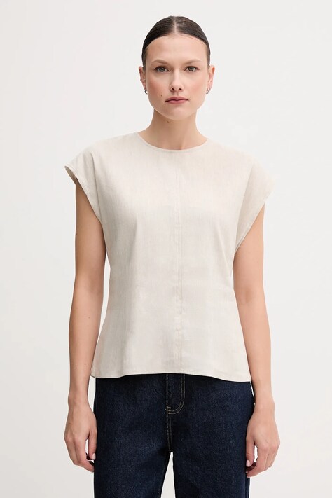 Λευκή μπλούζα Calvin Klein γυναικεία, χρώμα: μπεζ, LV044B120G