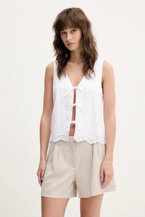 Λινό γιλέκο Hollister Co. χρώμα: μπεζ, KI340-5068