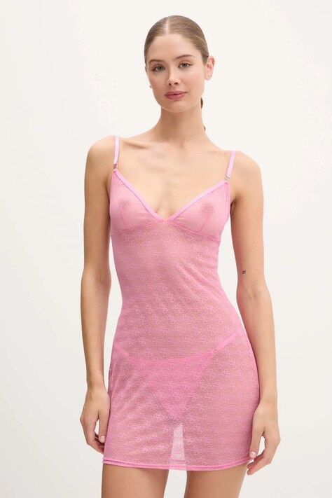 Πουκάμισο πιτζάμας Guess NORA χρώμα: ροζ, O5RX02 KCLB0