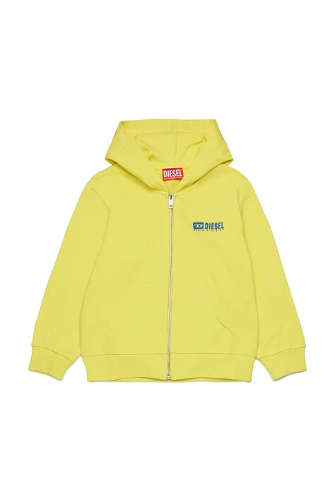 Παιδική βαμβακερή μπλούζα Diesel SVOUGZIP OVER SWEAT-SHIRT χρώμα: κίτρινο, με κουκούλα, J02039