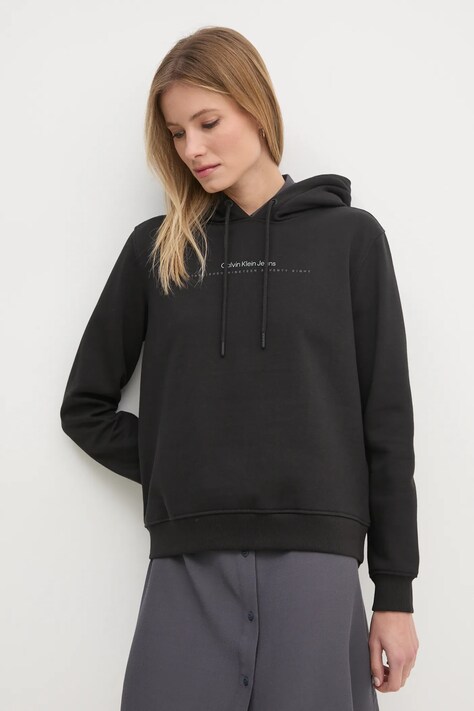 Μπλούζα Calvin Klein Jeans χρώμα: μαύρο, με κουκούλα, J20J225494