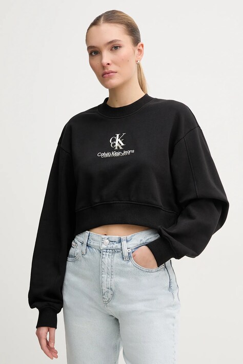 Βαμβακερή μπλούζα Calvin Klein Jeans γυναικεία, χρώμα: μαύρο, J20J225544