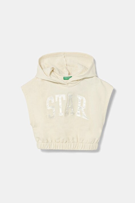 Μπλούζα United Colors of Benetton χρώμα: μπεζ, με κουκούλα, 32N4C204H