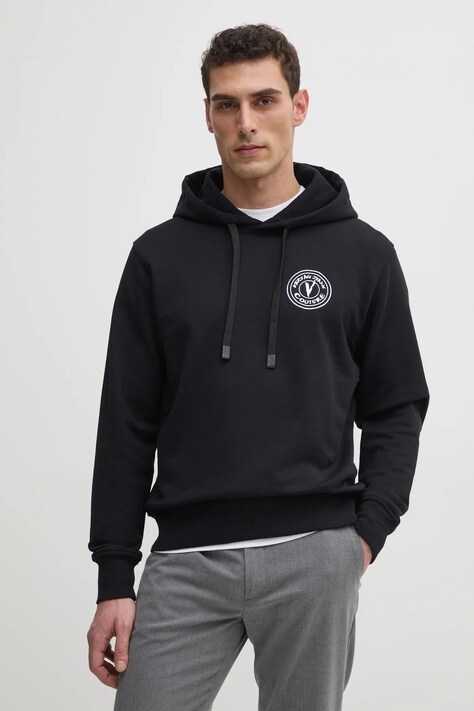 Βαμβακερή μπλούζα Versace Jeans Couture χρώμα: μαύρο, με κουκούλα, 78GAIE07 CF00E