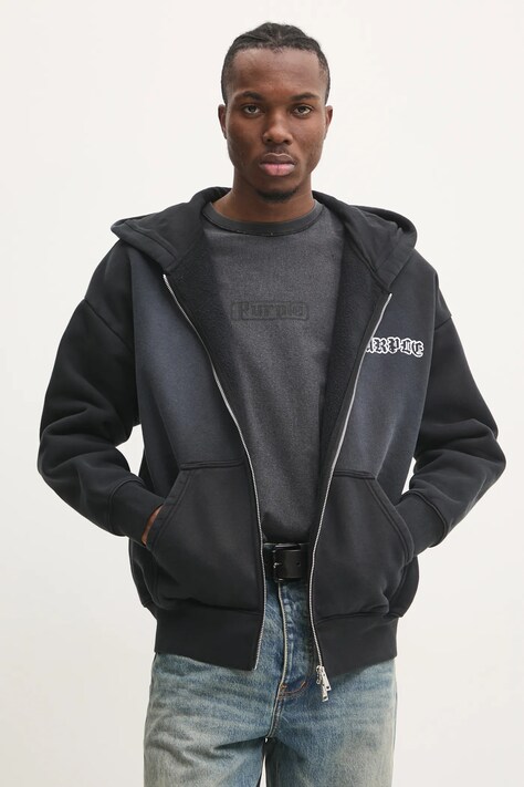 Βαμβακερή μπλούζα PURPLE BRAND HWT FLEECE ZIP FRONT HOODY χρώμα: γκρι, με κουκούλα, P460-HBGW125