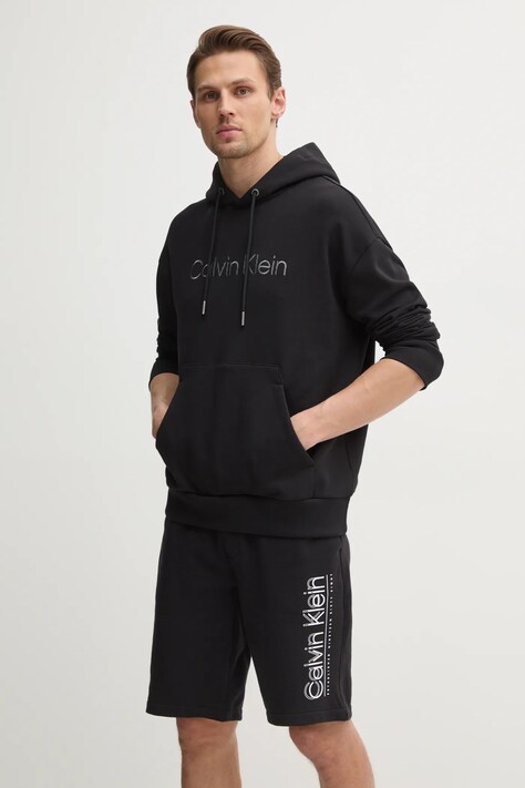 Βαμβακερή μπλούζα Calvin Klein χρώμα: μαύρο, με κουκούλα, K10K114257