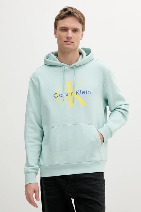 Μπλούζα Calvin Klein Jeans χρώμα: τιρκουάζ, με κουκούλα, LV040BM800