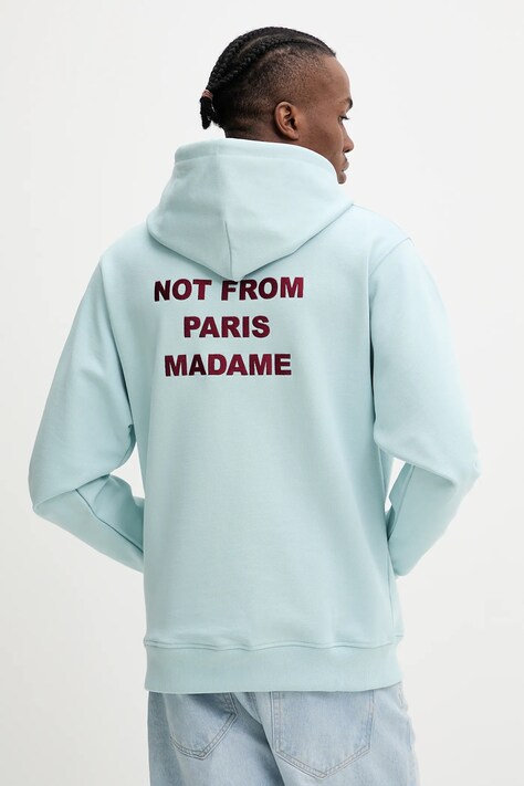 Βαμβακερή μπλούζα Drôle de Monsieur Le Hoodie Slogan χρώμα: τιρκουάζ, με κουκούλα, G-HO162-CO127-LBE
