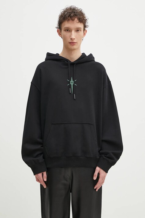 Βαμβακερή μπλούζα Marcelo Burlon County Goth Boxy Hoodie Black Deep Green χρώμα: μαύρο, με κουκούλα, CMBB10CS25FLE0021052