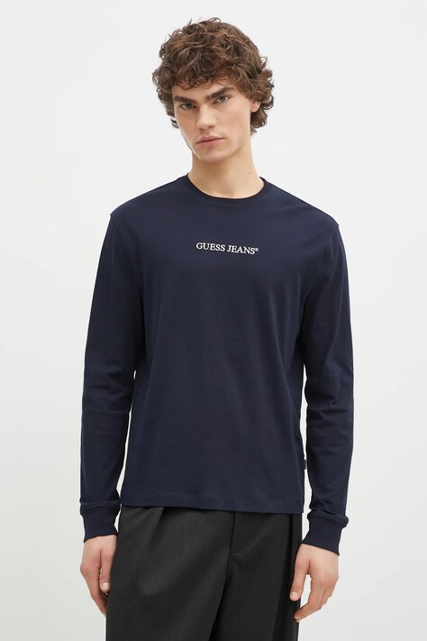 Βαμβακερή μπλούζα με μακριά μανίκια Guess Jeans χρώμα: ναυτικό μπλε, M5RI84 K8HM0