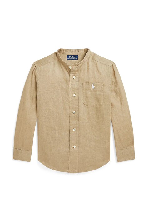 Παιδικό λινό πουκάμισο Polo Ralph Lauren χρώμα: καφέ, 322964592003