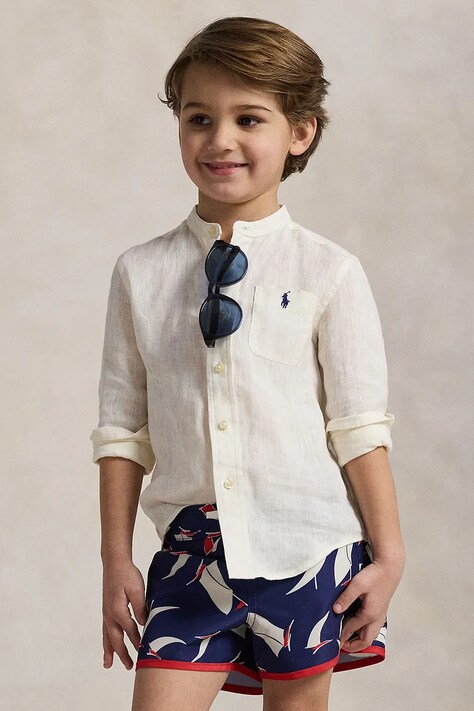 Παιδικό λινό πουκάμισο Polo Ralph Lauren χρώμα: άσπρο, 322964592002
