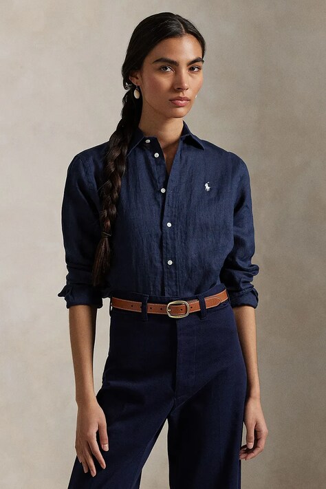 Πουκάμισο από λινό Polo Ralph Lauren χρώμα: ναυτικό μπλε, 211970730
