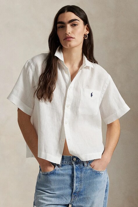 Πουκάμισο από λινό Polo Ralph Lauren χρώμα: άσπρο, 211965847