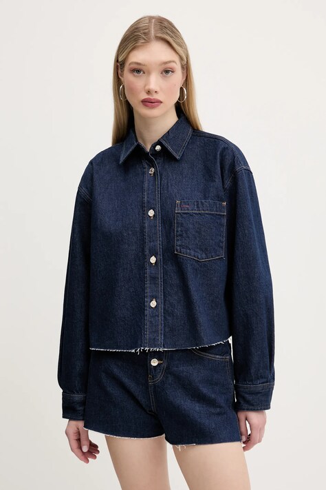 Τζιν μπουφάν Tommy Jeans χρώμα: ναυτικό μπλε, DW0DW20567