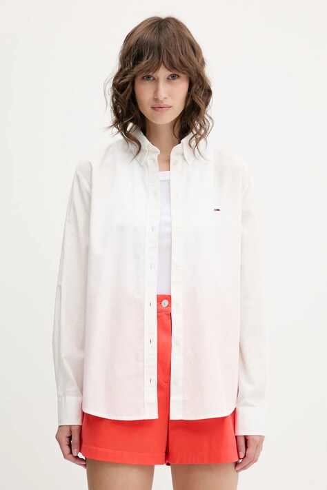 Βαμβακερό πουκάμισο Tommy Jeans χρώμα: άσπρο, DW0DW20290