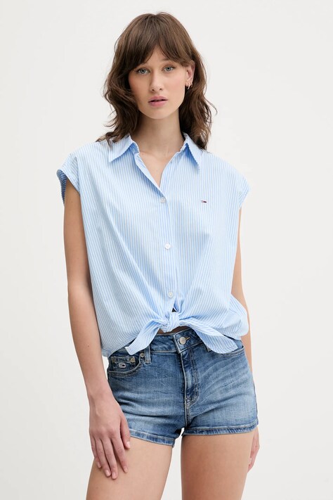 Βαμβακερό πουκάμισο Tommy Jeans χρώμα: μπλε, DW0DW20291