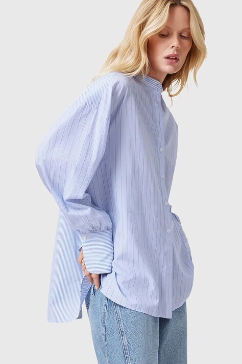 Βαμβακερό πουκάμισο AllSaints ANA χρώμα: μπλε, W047PC