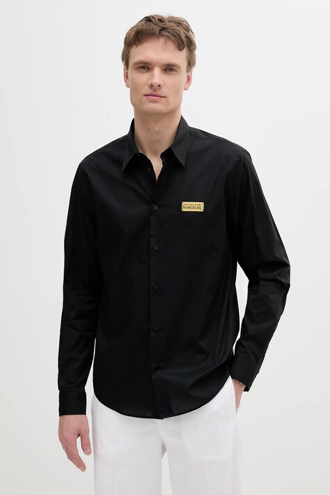 Βαμβακερό πουκάμισο Versace Jeans Couture ανδρικό, χρώμα: μαύρο, 78GALYR1 CN002