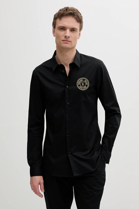 Βαμβακερό πουκάμισο Versace Jeans Couture ανδρικό, χρώμα: μαύρο, 78GALYS2 CN002
