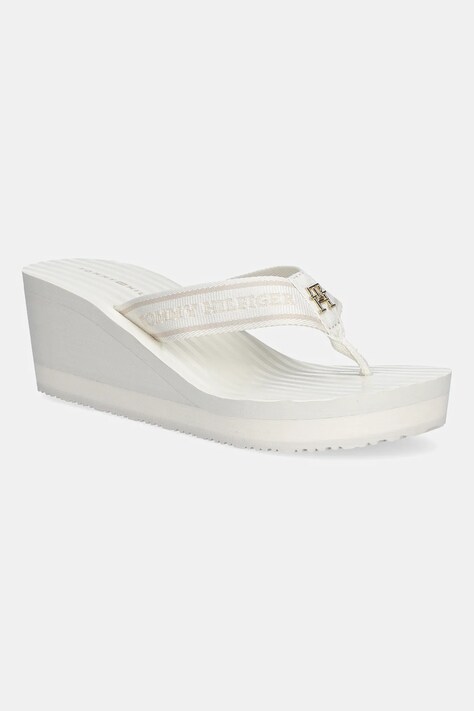 Σαγιονάρες Tommy Hilfiger TH STRIPES WEDGE BEACH SANDAL χρώμα: μπεζ, FW0FW08521