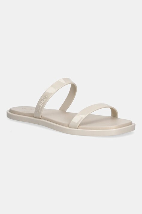 Παντόφλες Calvin Klein DOUBLE BAR SLIDE - JELLY χρώμα: μπεζ, HW0HW02417