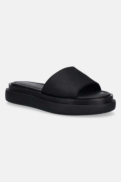 Παντόφλες Calvin Klein FLATFORM SLIDE - JACQ χρώμα: μαύρο, HW0HW02461