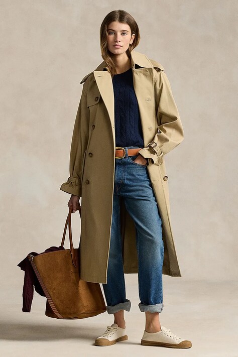 Βαμβακερή καμπαρντίνα Polo Ralph Lauren χρώμα: μπεζ, 211910358