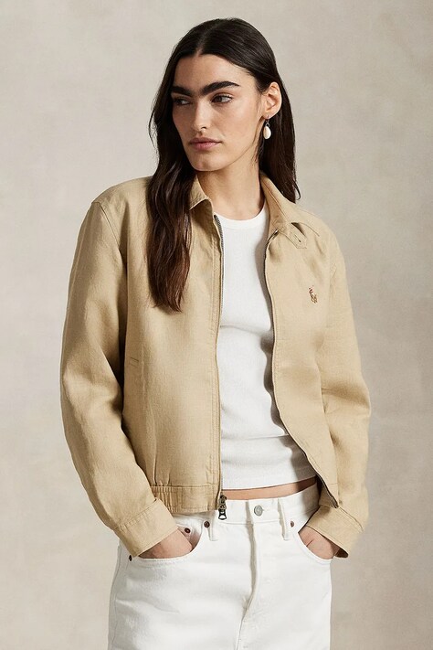 Λινό μπουφάν Polo Ralph Lauren χρώμα: μπεζ, 211938915