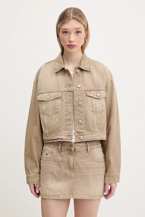 Τζιν μπουφάν Tommy Jeans χρώμα: μπεζ, DW0DW20118
