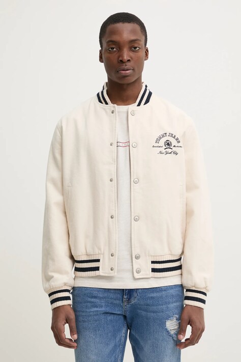 Μπουφάν bomber Tommy Jeans ανδρικό, χρώμα: μπεζ, DM0DM21092