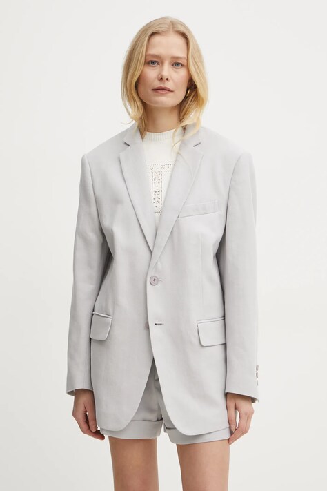 Blazer με μείγμα λινών Twinset χρώμα: γκρι, 251TP2760