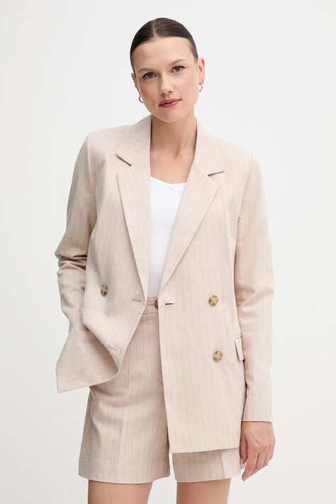 Blazer με μείγμα λινών United Colors of Benetton χρώμα: μπεζ, 29KBDW033