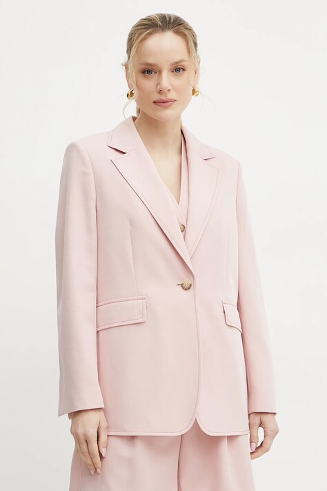 Blazer με μείγμα λινών BOSS Orange χρώμα: ροζ, 50546215