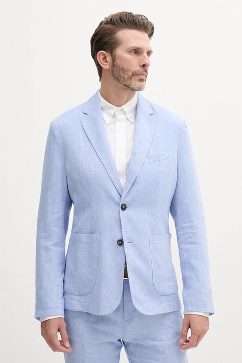 Λινό πανωφόρι United Colors of Benetton ανδρικό, χρώμα: μπλε, 23B3UW014