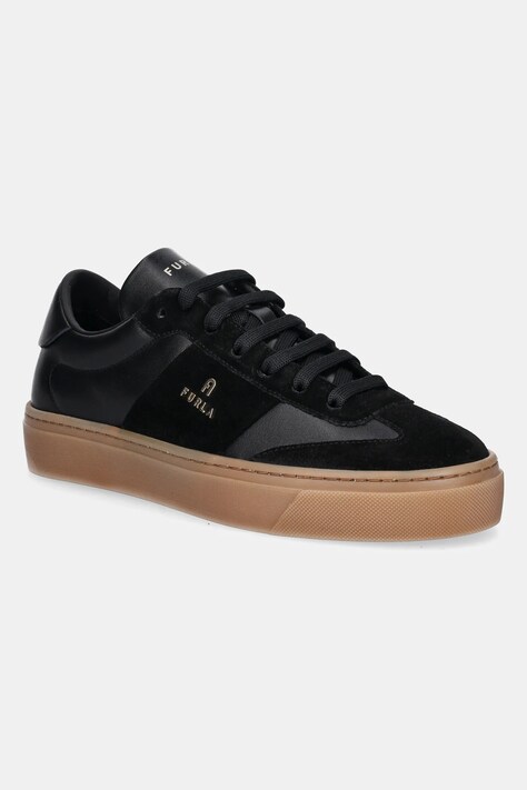 Δερμάτινα αθλητικά παπούτσια Furla Enjoy Lace-Up Sneaker χρώμα: μαύρο, YI79ENJ BX3712 3482S
