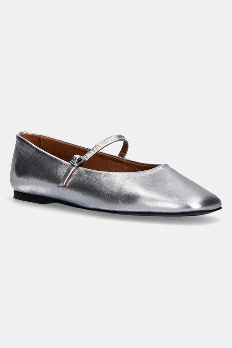 Δερμάτινες μπαλαρίνες Calvin Klein MARY JANE BALLERINA - MET χρώμα: ασημί, HW0HW02269