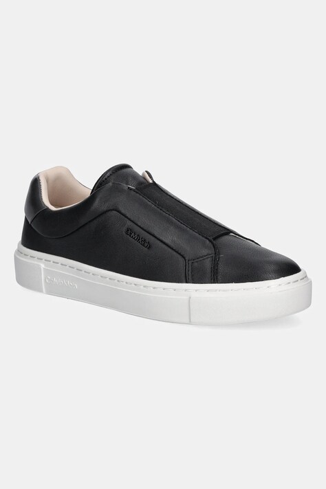 Δερμάτινα αθλητικά παπούτσια Calvin Klein CUPSOLE SLIP ON W/ML - LTH χρώμα: μαύρο, HW0HW02289