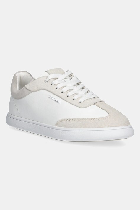 Δερμάτινα αθλητικά παπούτσια Calvin Klein CUPSOLE LACE UP - LTH SUE MIX χρώμα: άσπρο, HW0HW02435