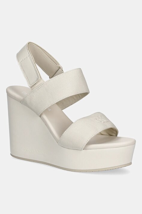 Σανδάλια Calvin Klein Jeans WEDGE SANDAL WEBBING IN χρώμα: μπεζ, YW0YW01790