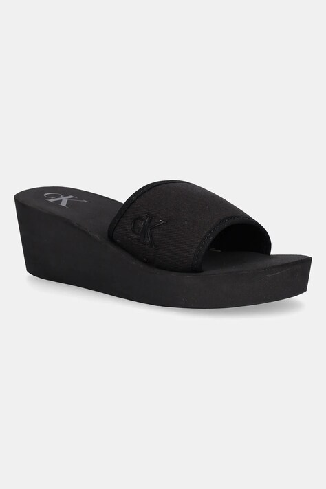 Παντόφλες Calvin Klein Jeans BEACH WEDGE SLIDE CANVAS χρώμα: μαύρο, YW0YW01725