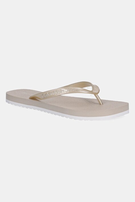 Σαγιονάρες Calvin Klein Jeans THONG+ TPU METALLIC χρώμα: μπεζ, YW0YW01720