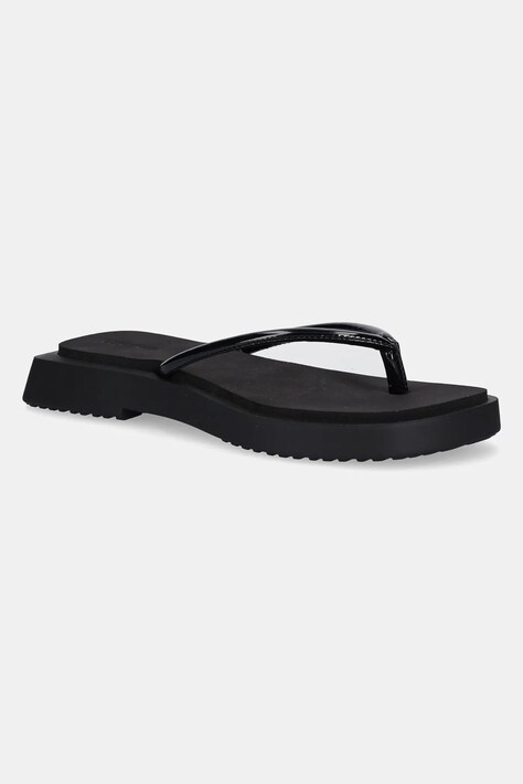 Σαγιονάρες Calvin Klein Jeans SQ LOW WEDGE SANDAL STITCH χρώμα: μαύρο, YW0YW01716