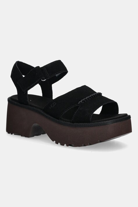 Σανδάλια σουέτ UGG New Heights Ankle Strap χρώμα: μαύρο, 1167475-BLK