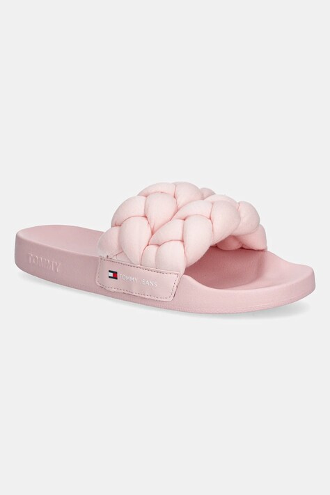 Παντόφλες Tommy Jeans BRAIDED SLIDE χρώμα: ροζ, EN0EN02764