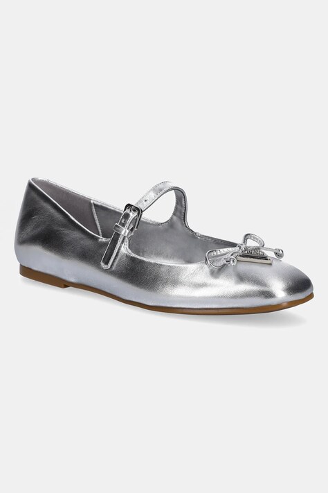 Δερμάτινες μπαλαρίνες Guess KAYRA χρώμα: ασημί, FLJKAY LEM02