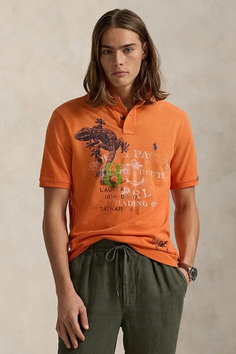 Βαμβακερό μπλουζάκι πόλο Polo Ralph Lauren χρώμα: πορτοκαλί, 710958250