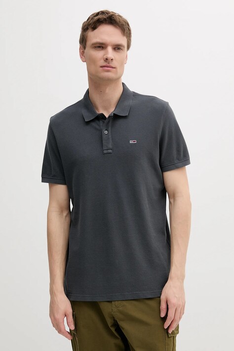 Βαμβακερό μπλουζάκι πόλο Tommy Jeans χρώμα: γκρι, DM0DM20226