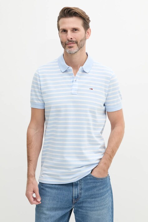 Βαμβακερό μπλουζάκι πόλο Tommy Jeans ανδρικό, χρώμα: μπλε, DM0DM20676
