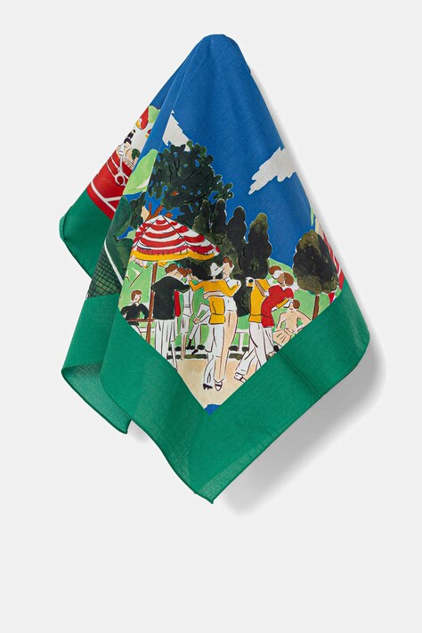 Βαμβακερό κασκόλ Drôle de Monsieur Le Foulard Country Club ανδρικό, χρώμα: πράσινο, G-BA013-CO128-BE